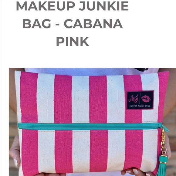 Makeup Junkie Handbags - ⬇️Price⬇️NWT Makeup Junkie Bag Cabana Pink Stripe